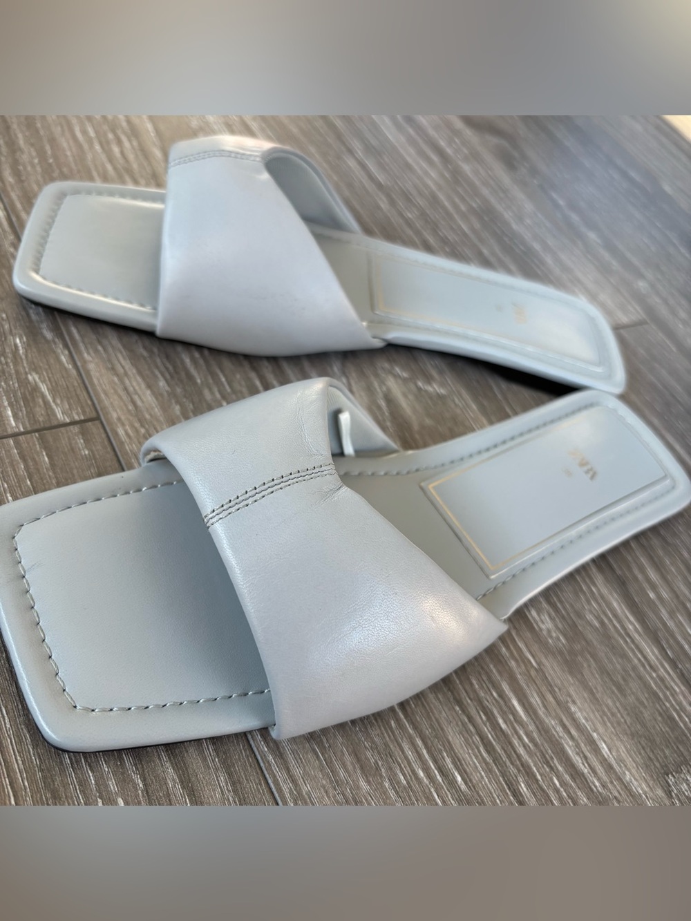 Zara Light Blue  Square-Toe Slide Sandals